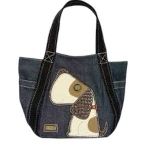 Chala Denim Toffy Dog Snap Closure Tote Shoulder Bag  Beagle Basset Hound